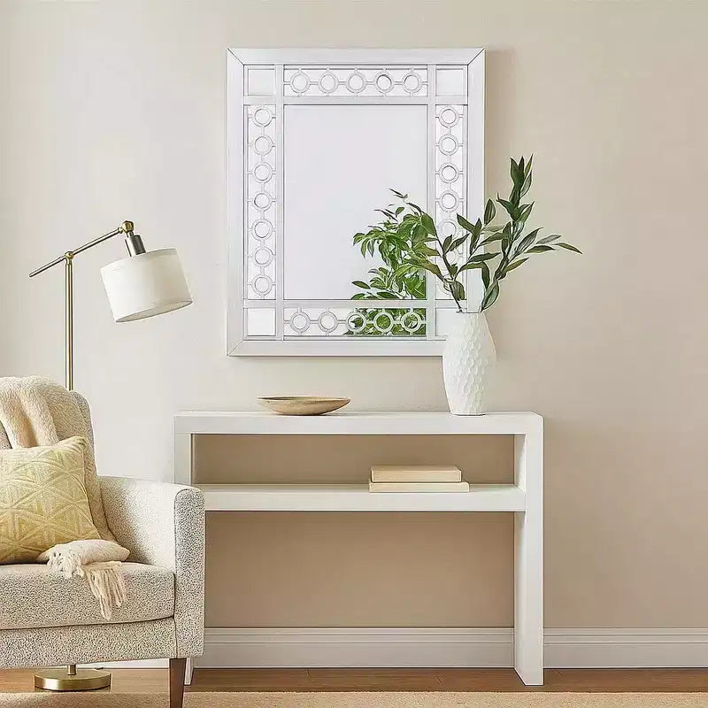 Royal Hampton 40 Inch Ornate Wood Mirror Portrait Round Cut Out Design White