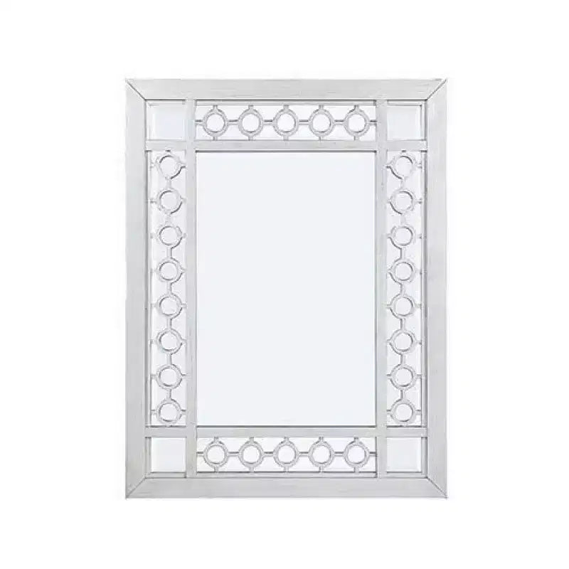 Miroir en bois orné portrait découpe ronde blanc
