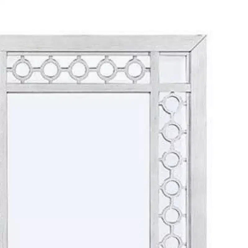 Miroir en bois orné portrait découpe ronde blanc