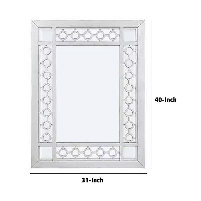 Miroir en bois orné portrait découpe ronde blanc