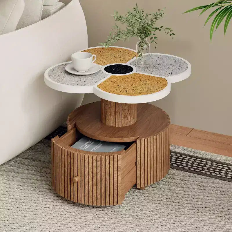 MAYEERTY 1 Pack Four-Leaf Clover Accent Table Artistic Side Table with Storage for Living Room Bedroom