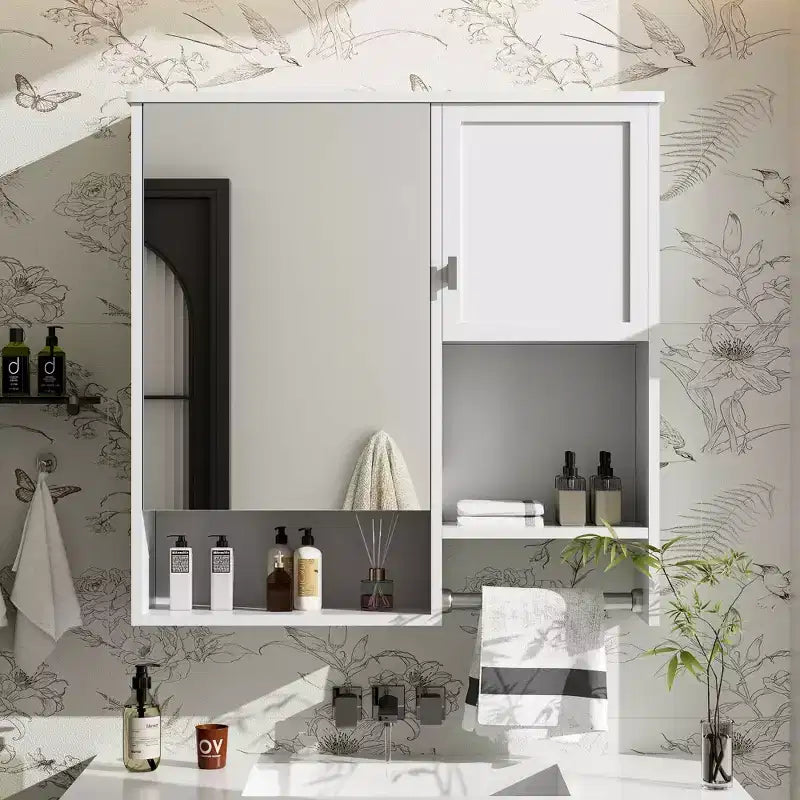 MAYEERTY 40 Medicine Cabinet with Mirror Bathroom Storage Cabinet with Mirror Door Shelves Glass Door for Bathroom White