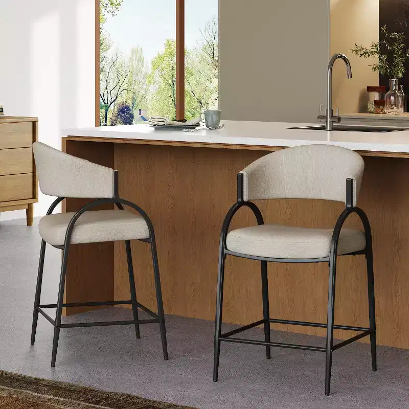 Christopher Knight Home Winslow Modern Metal Upholstered Counter Stools with Curved Backrest (Set of 2)