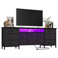 70 Inch Long Dresser TV Stand for 65 75 80 Inch TV Wide 13 Chest of Fabric Drawers Dresser & Power Outlets and LED Lights for Bedroom