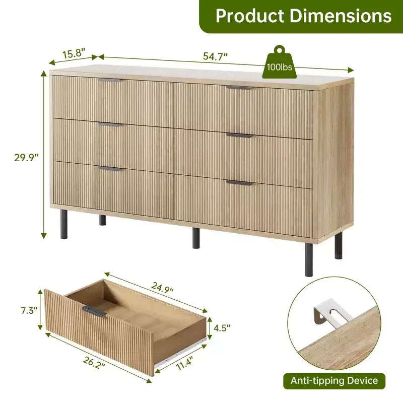 Commode à double tiroir cannelé
