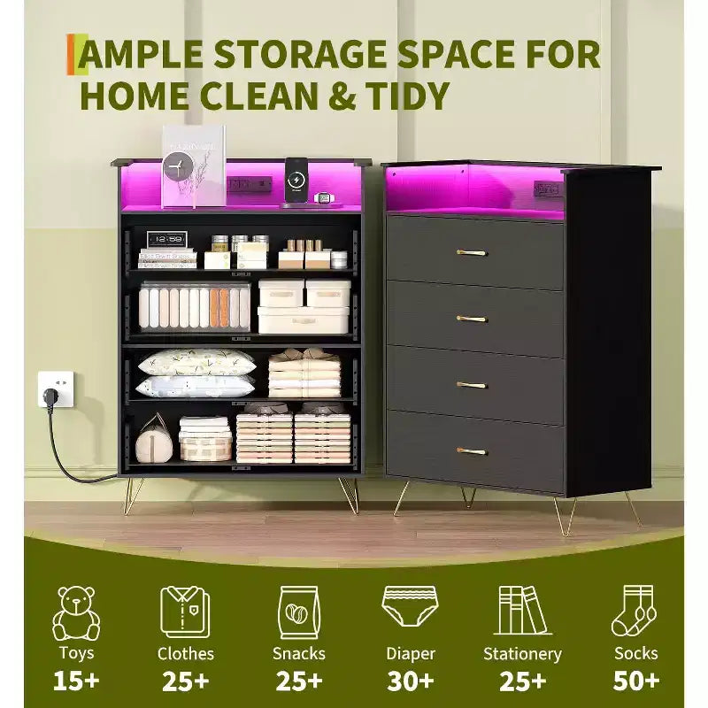 Commode en bois Smart Drawer avec lumières LED