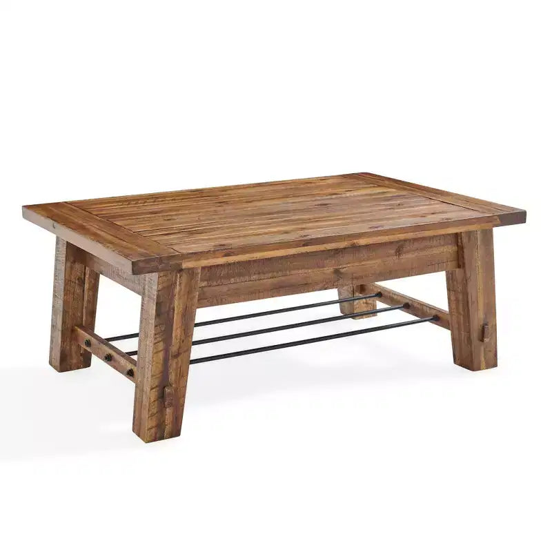 Alaterre Furniture Durango Industrial Wood Coffee Table Dark Brown: Rustic Acacia & Steel Fixed Shelf