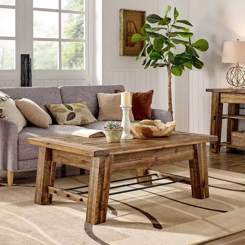 Table basse industrielle en bois brun foncé