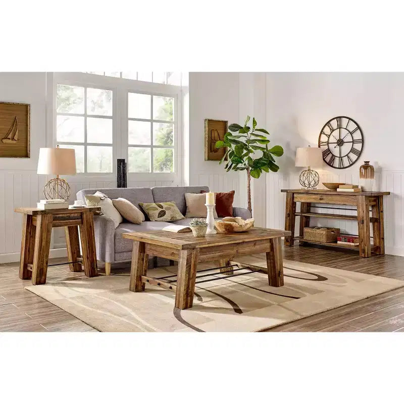 Table basse industrielle en bois brun foncé