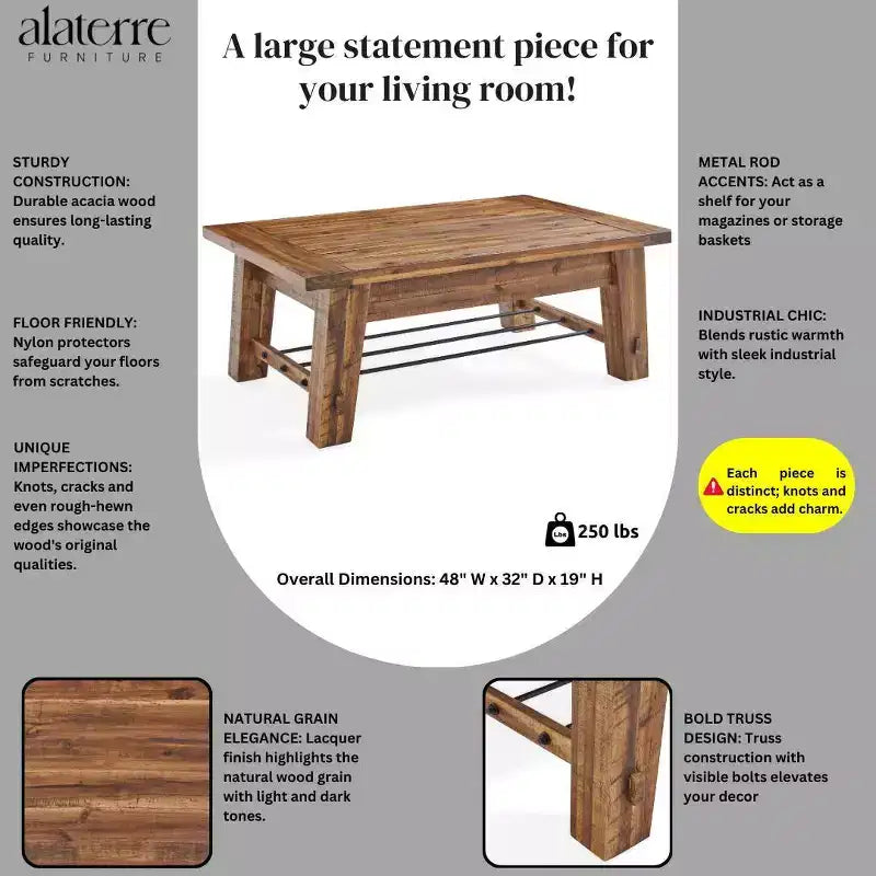 Table basse industrielle en bois brun foncé