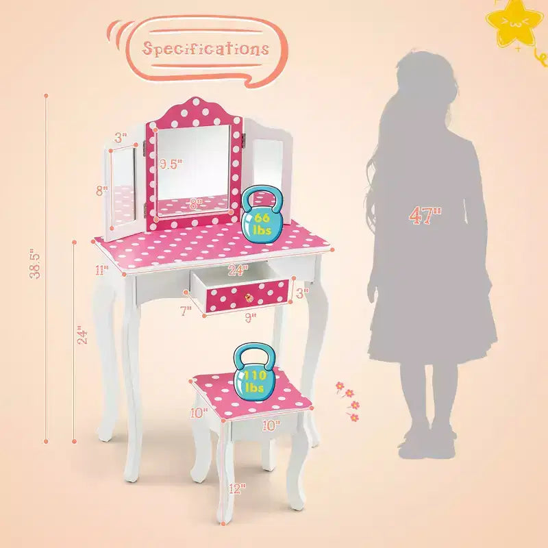 Table de Maquillage en Bois pour Enfants