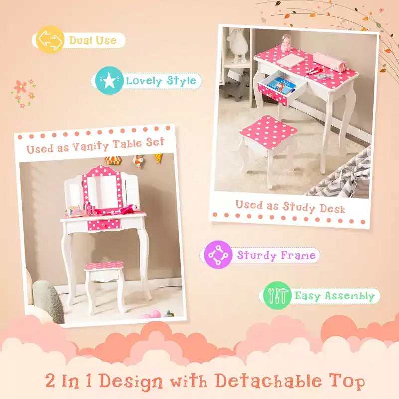Table de Maquillage en Bois pour Enfants